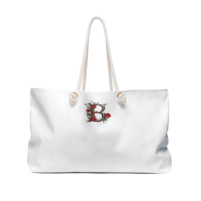 Custom Letter Personalized Weekender | Rose Flowered Travel Bag | Floral Print Roses Cruise Airplane & Hotel Road Trip Overnight Carrier