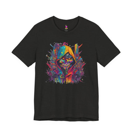 EVIL HOODED SKELETON Abstract Splash Graffiti T-Shirt - Cartoon Street Art Tee