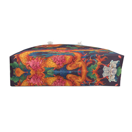 Custom Weekender | Japanese Dragon Travel Bag | Flowered Floral Serpent Japan Style Cruise Airplane & Hotel Road Trip Overnight Carrier