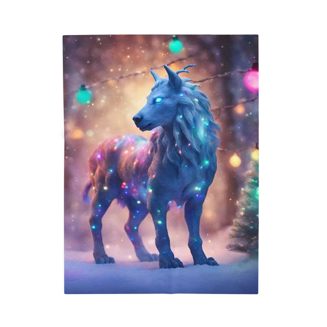 Mythical Beasts Christmas Blanket, Kids Adults Mystical Lights Plush Throw, Festive Fantasy Lovers Gift, Snow Creatures Holiday Twin Cover