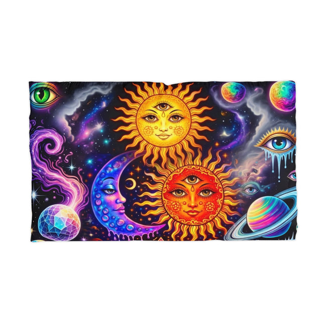 PSYCHEDELIC SUNS AND MOON PILLOWCASE — Cosmic Galaxy Microfiber Pillow Cover