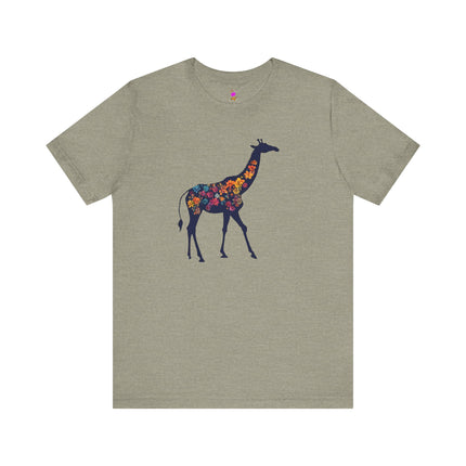 FLORAL GIRAFFE SILHOUETTE T-Shirt - Beautiful Wildlife Botanical Art Tee