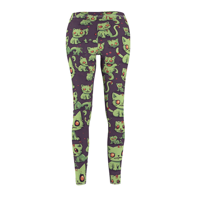 Cat Zombie Casual Leggings, Undead Brain Kittens Elastic Bottoms, Kitty Wear Tight Green Bloody Feline Womens Pants, Cute Zombie Lover Wear