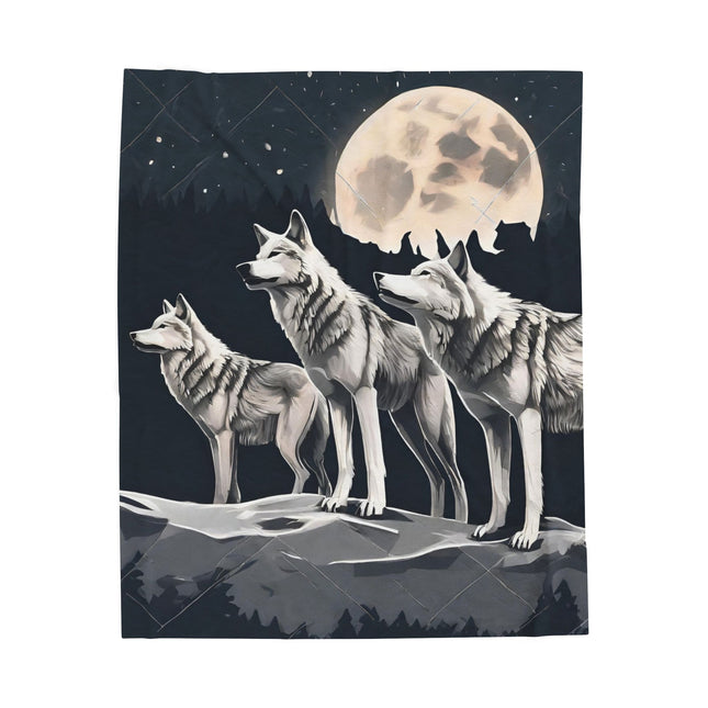 Moon Wolves Blanket | Night Sky Mountain Wolf Pack Bed Throw | Starry Dark Full Lunar Gift | Wooded Wild Dogs Bedroom Light Warm Comforter