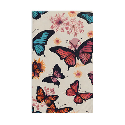 Floral Butterfly Hand Towel | Flower Pattern Flying Insect Decor | Bathroom Accent Drying Cloth | Spring & Summer Flutter Fly Polyester Gift