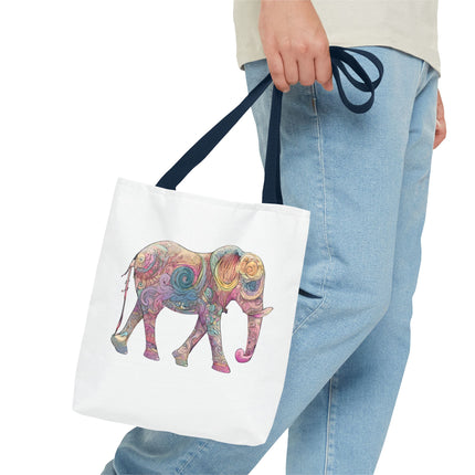 Elephant Lovers Tote | Majestic Color Pattern Custom Grocery Bag | Animal Gift Office Travel Carrier | Wild Woodland Business Traveler