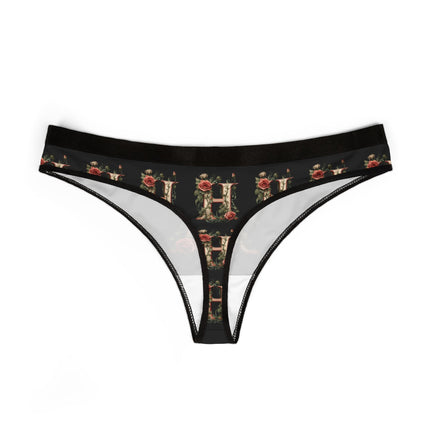 Floral Letter H Women's Thong, Rose Print Lingerie, Monogrammed Underwear, Romantic Gift for Her, Intimate Apparel