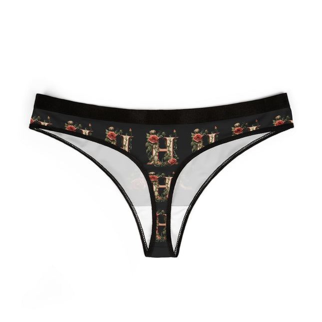 Floral Letter H Women's Thong, Rose Print Lingerie, Monogrammed Underwear, Romantic Gift for Her, Intimate Apparel