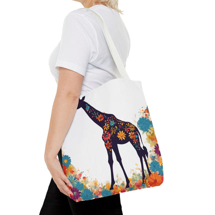 Giraffe Lovers Tote | Floral Safari Animal Grocery Bag | African Savanna Office Travel Carrier | Flower Collage Forest Cotton Traveler