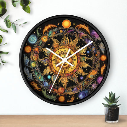 Sun Collage Wall Art Clock | Celestial Solstice Astronomy Wiccan Hanging | Comet Constellations Home Office Solar System Pagan Decor Gift