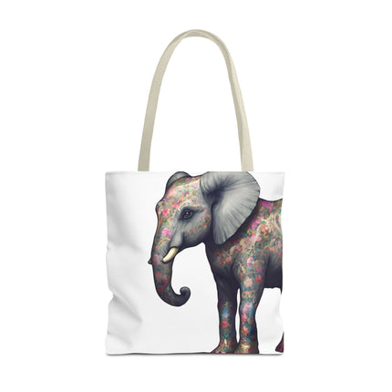 Elephant Gift Tote | Majestic Flower Pattern Grocery Bag | Animal Lovers Office Travel Carrier | Jungle Kingdom Endangered Cotton Traveler