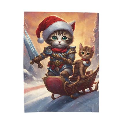 Christmas Blankets Kids Adults Blankets Velveteen Plush Blanket Cat Lovers Christmas Gift Santa Warrior Kitten Holiday Gift Cat Holiday Gift