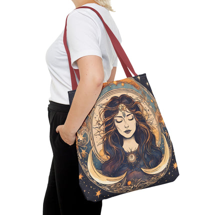 Sun & Moon Goddess Tote | Lunar Stars and Space Astronomy Grocery Bag | Wiccan Dreams Office Laptop Book Carrier | Solar System Travel Gift