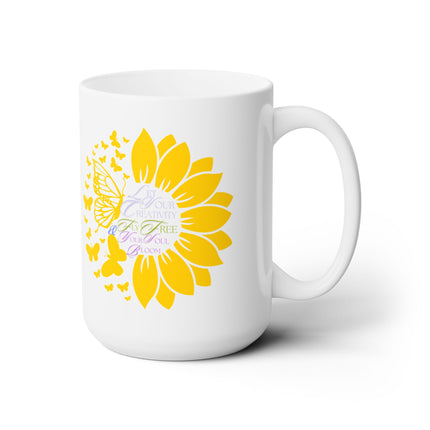 LET YOUR CREATIVITY FLY FREE Butterflies & Sunflowers Positive Inspirational Womens Coffee Cup