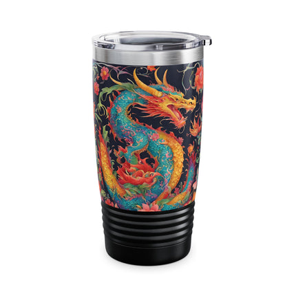 Dragon Tumbler | Japanese Flower Pattern Drink Companion | Floral Japan Insulated Travel Mug | Exercise Office College Road Trip Coffee Gift