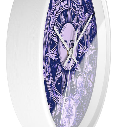 Amethyst Sun Wall Art Clock | Celestial Solstice Astronomy Wiccan Hanging | Moon & Constellations Home Office Solar System Pagan Decor Gift