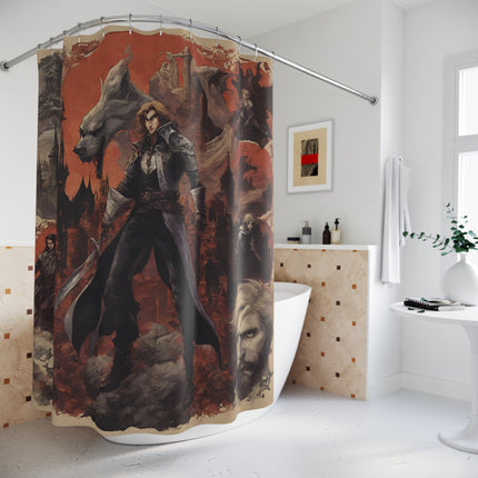 A LEGENDARY ADVENTURER RISES AT THE HOWL OF MIDNIGHT Video Game Inspired Abstract Collage Shower Curtain