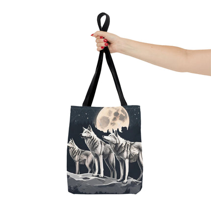 Moon Wolves Tote | Night Sky Mountain Wolf Pack Grocery Bag | Laptop & Book Carrier | Home Office Wooded Wild Dogs Travel Overnight Gift