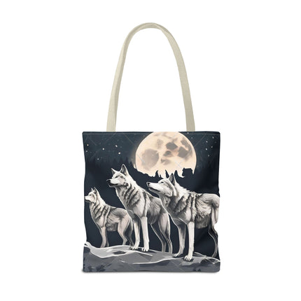 Moon Wolves Tote | Night Sky Mountain Wolf Pack Grocery Bag | Laptop & Book Carrier | Home Office Wooded Wild Dogs Travel Overnight Gift