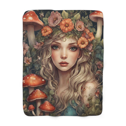 Flower Girl, Fantasy Blanket, Beauty Art, Mushroom Garden, Fairy World, Girl Goddess, Bedroom Cover, Couch Throw, Warm Cozy Sherpa Fleece