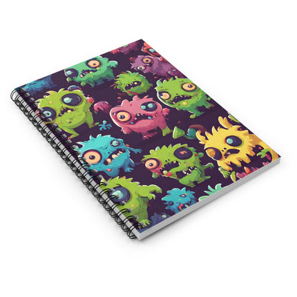 Kids Monster Fun Spiral Notebook | Gross Out Furry Creatures Colorful Rule Line Paper | Cute Fuzzy Little Monsters Child Beast Journal