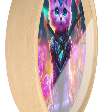 COSMIC CRYSTAL CAT GUARDIAN Wall Clock - Neon Fantasy Cave Decor