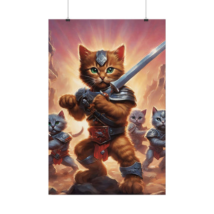 CAT BATTLER Warrior Poster - 80s Universe Epic Feline Fighters Fantasy Wall Hanging Art