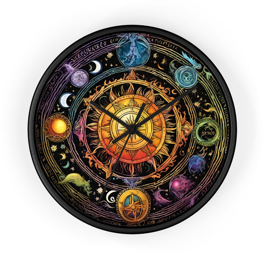 Sun Collage Wall Art Clock | Celestial Solstice Astronomy Wiccan Hanging | Comet Constellations Home Office Solar System Pagan Decor Gift