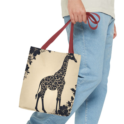 Giraffe Lovers Tote | Floral Safari Animal Grocery Bag | African Savanna Office Travel Carrier | Grassland Wood Forest Cotton Traveler