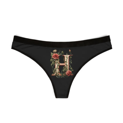 Floral Letter H Women's Thong, Rose Print Lingerie, Monogrammed Underwear, Romantic Gift for Her, Intimate Apparel