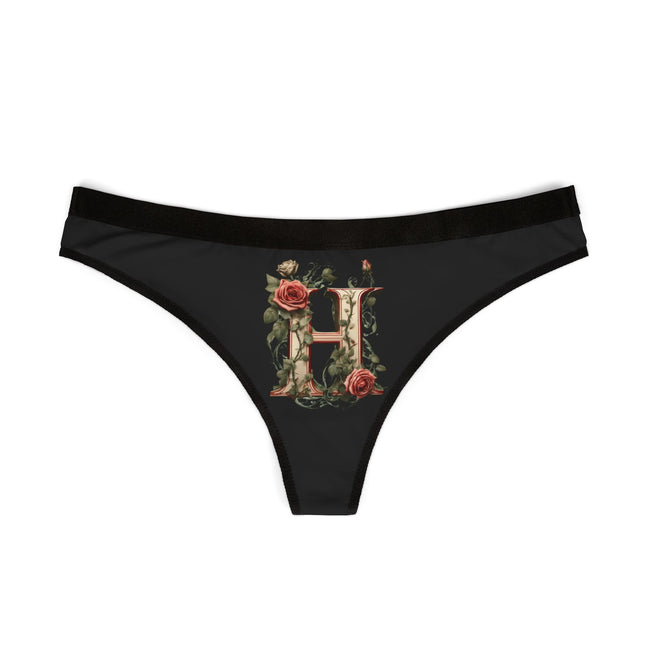 Floral Letter H Women's Thong, Rose Print Lingerie, Monogrammed Underwear, Romantic Gift for Her, Intimate Apparel