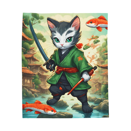 SAMURAI WARRIOR CAT Blanket - Japanese Koi Fish Kitten Ninja Cover