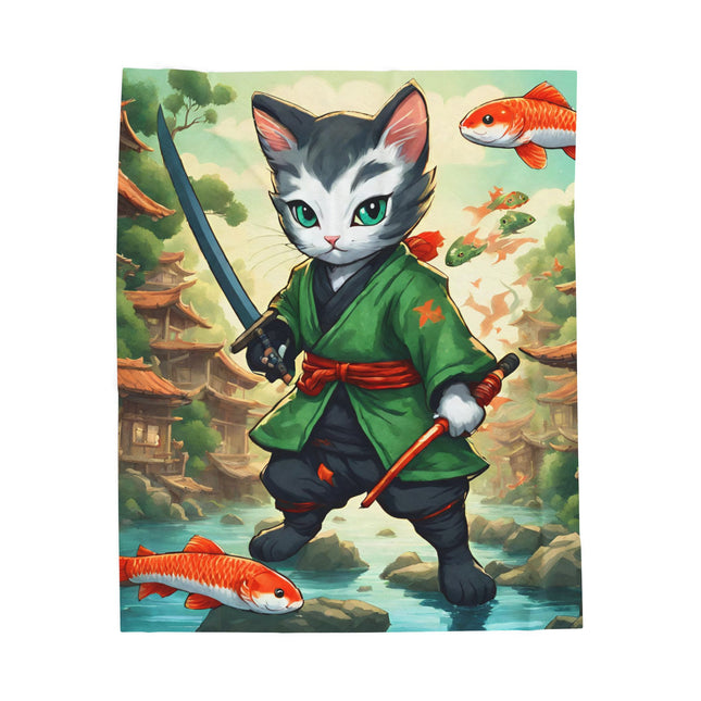 SAMURAI WARRIOR CAT Blanket - Japanese Koi Fish Kitten Ninja Cover