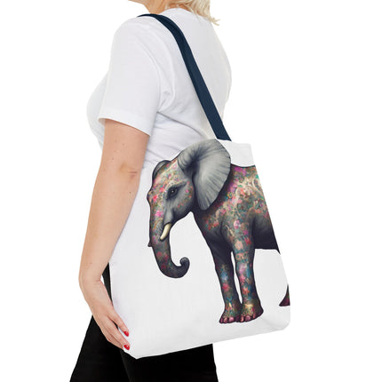 Elephant Gift Tote | Majestic Flower Pattern Grocery Bag | Animal Lovers Office Travel Carrier | Jungle Kingdom Endangered Cotton Traveler