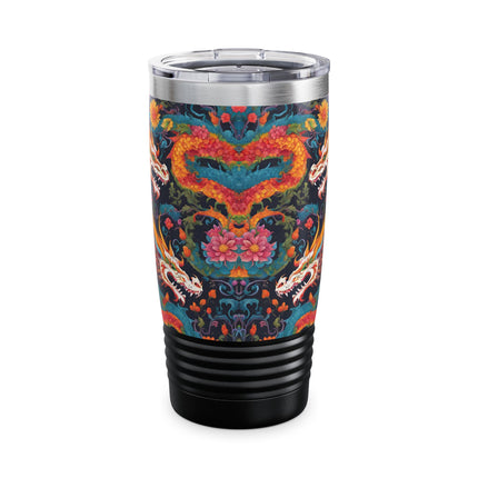 Dragon Tumbler | Japanese Flower Pattern Drink Companion | Floral Japan Insulated Travel Mug | Exercise Office College Road Trip Coffee Gift
