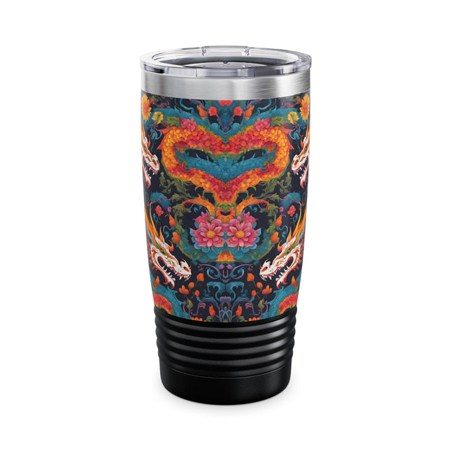 Dragon Tumbler | Japanese Flower Pattern Drink Companion | Floral Japan Insulated Travel Mug | Exercise Office College Road Trip Coffee Gift