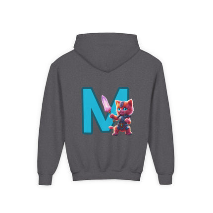 COSMIC WARRIOR KITTEN LETTER M - Personalizable Youth Hooded Sweatshirt