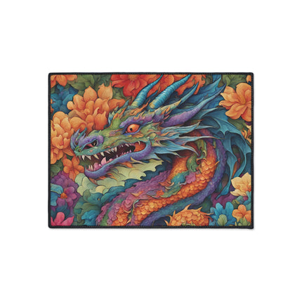 Japanese Dragons Floral Heavy Duty Floor Mat | Flower Pattern Style Serpent Bathroom Decor | Entryway Flowered Chinese Dragon Lover Gift