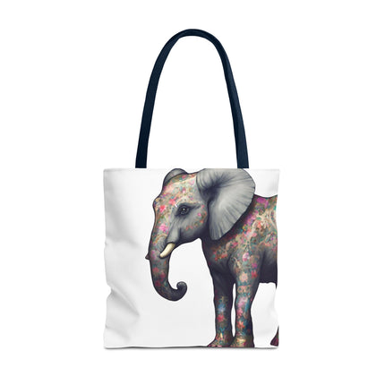 Elephant Gift Tote | Majestic Flower Pattern Grocery Bag | Animal Lovers Office Travel Carrier | Jungle Kingdom Endangered Cotton Traveler