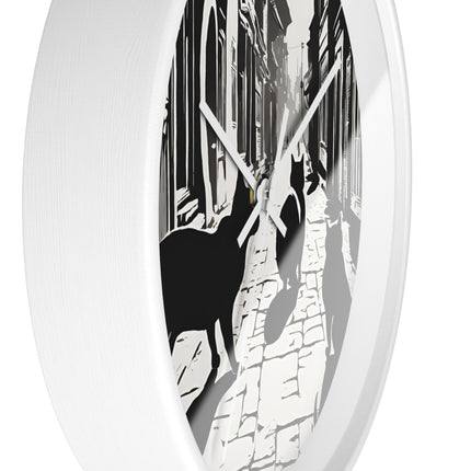 CAT TOWN ALLEYWAY Wall Clock - Vintage Cobblestone Street Cat Decor