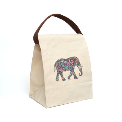 Flower Elephant Canvas Lunch Bag, Floral Pattern Animal Work Office & College Gift, Majestic Safari Kingdom Mammal Meal or Snack Carrier