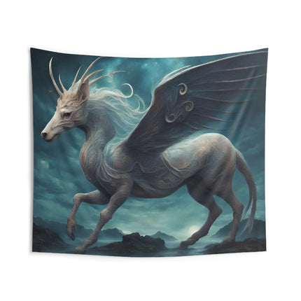Majestic Myths Wall Art Decor | Pegasus Horned Winged Horse Tapestry | Sky Cloud Fantasy Game Room Hanging | Mythological Bed Room Gift
