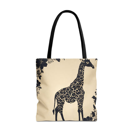 Giraffe Lovers Tote | Floral Safari Animal Grocery Bag | African Savanna Office Travel Carrier | Grassland Wood Forest Cotton Traveler