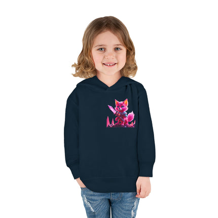 Neon Crystal Fox Toddler Girls Hoodie, Hot Pink Centaurian Cosmic Guardian Sweatshirt, Two Sided 2T 4T 5-6T Long Sleeve Hood