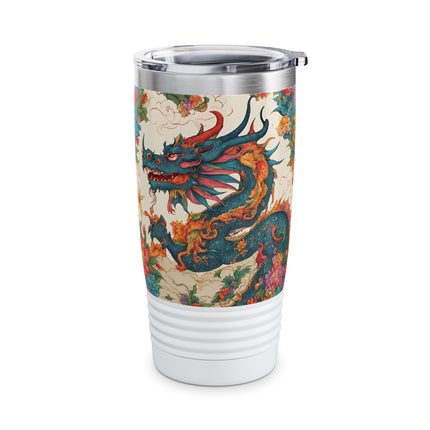 Dragon Tumbler | Japanese Flower Pattern Drink Companion | Floral Japan Insulated Travel Mug | Exercise Office College Road Trip Coffee Gift