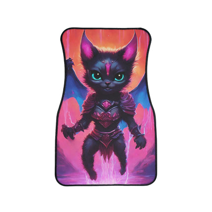 Winged Bat Auto Carpeting | Cat Warrior Cross Breed Car Floor Mat | Electric Pink Flying Devil Kitten | Car Lovers Gift
