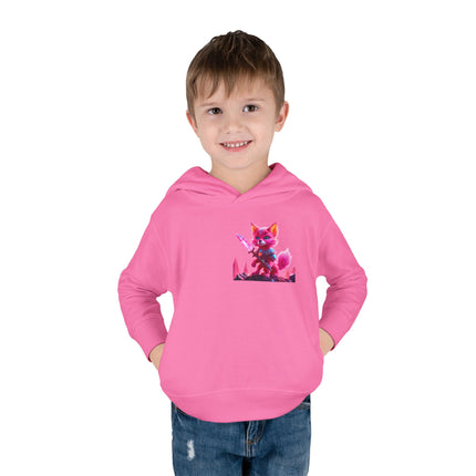 Neon Crystal Fox Toddler Girls Hoodie, Hot Pink Centaurian Cosmic Guardian Sweatshirt, Two Sided 2T 4T 5-6T Long Sleeve Hood