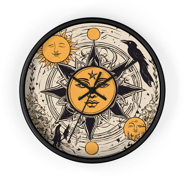 Sun Solstice Wall Art Clock | Celestial Cycle Astronomy Wall Hanging | Raven Blackbird Mockingbird Home Office Solar System Wall Decor Gift