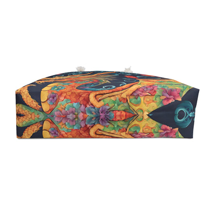 Custom Weekender | Japanese Dragon Travel Bag | Flowered Floral Serpent Japan Style Cruise Airplane & Hotel Road Trip Overnight Carrier