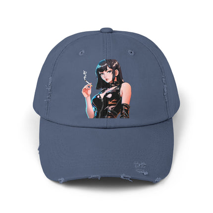 Cigarette Smoking Anime Girl Cap, Black Tight Leather Outfit Sexy Cute Hat, Japan Cartoon Secret Agent Style Spring, Summer, Fishing Wear